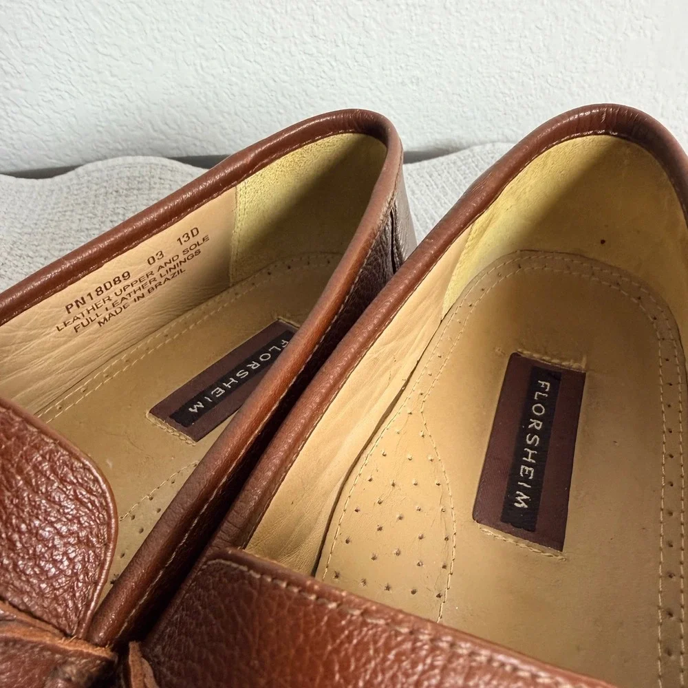 Florsheim Mens Brown Pebbled Leather Moc Toe Bit Loafers Size 13D Made in Brazil